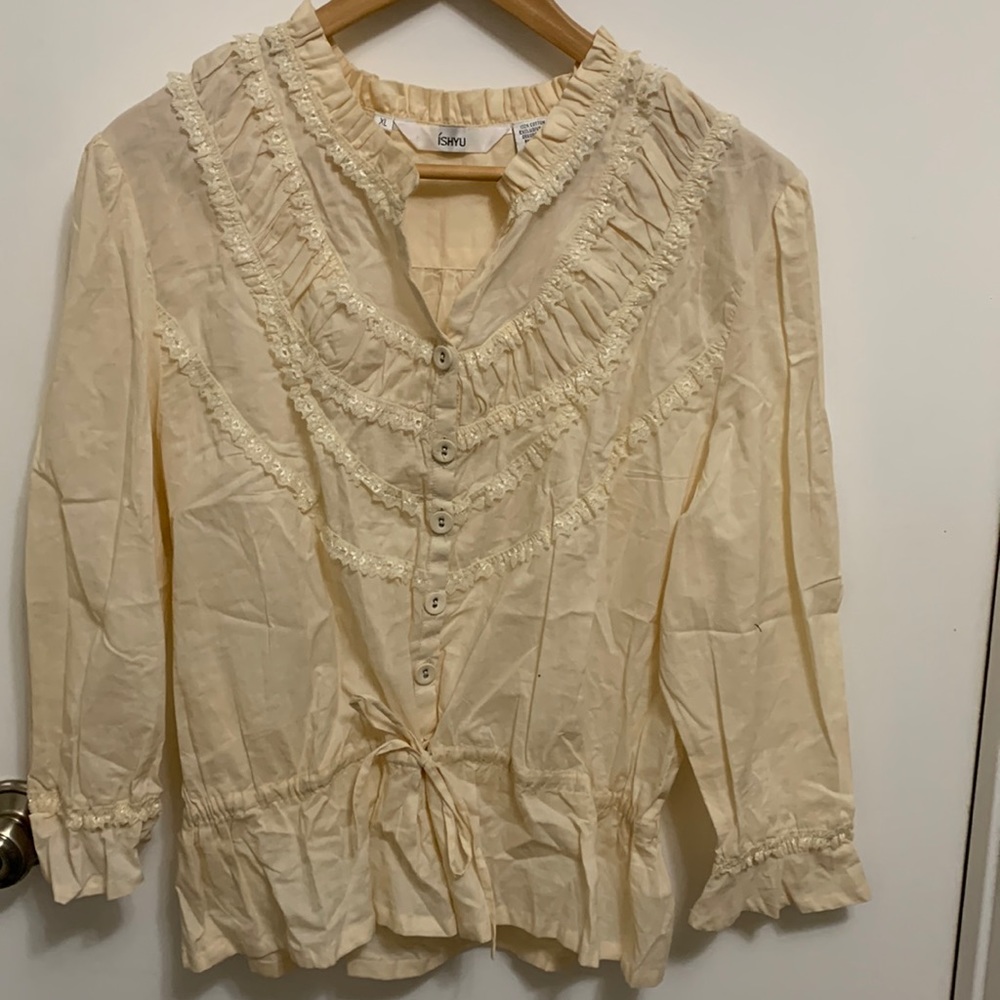 Ishyu Lace and Cotton Button Down Shirt Size XL
